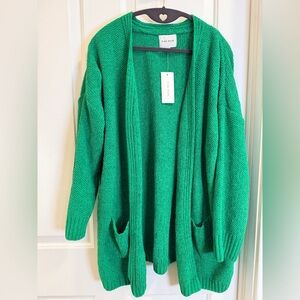 Pink Rose Green Chunky Knit Open Cardigan Sweater 2X NWT